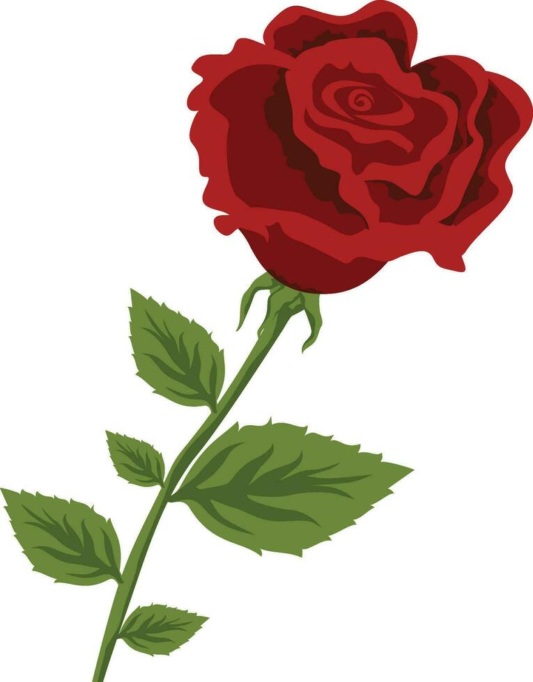 Beautiful abstract red rose with leaves. vector