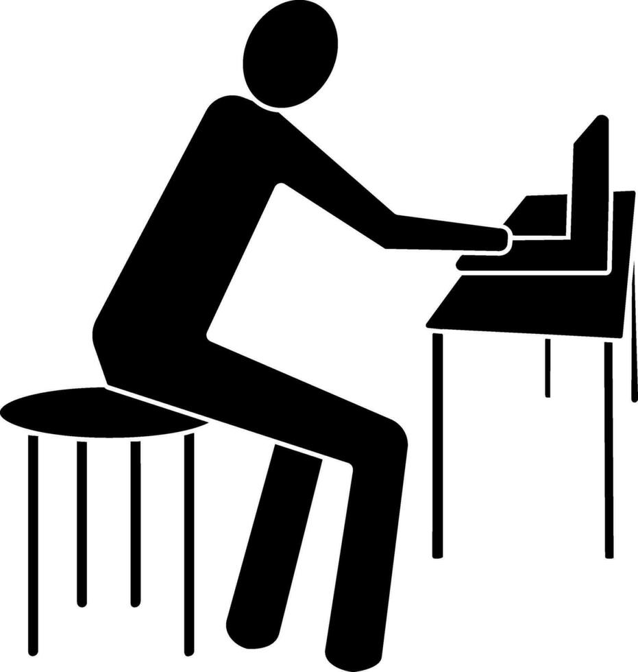 Black style of employee icon with search job on laptop. vector