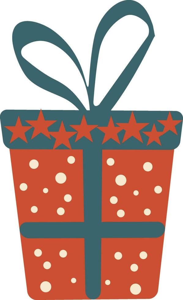 Big red bow on dotted and star colorful gift box. vector