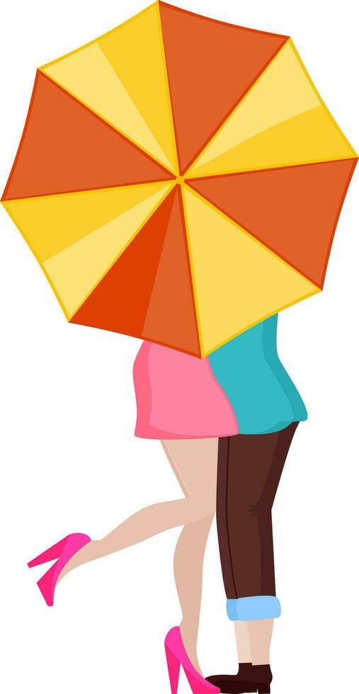 Young couple in love under an umbrella. vector