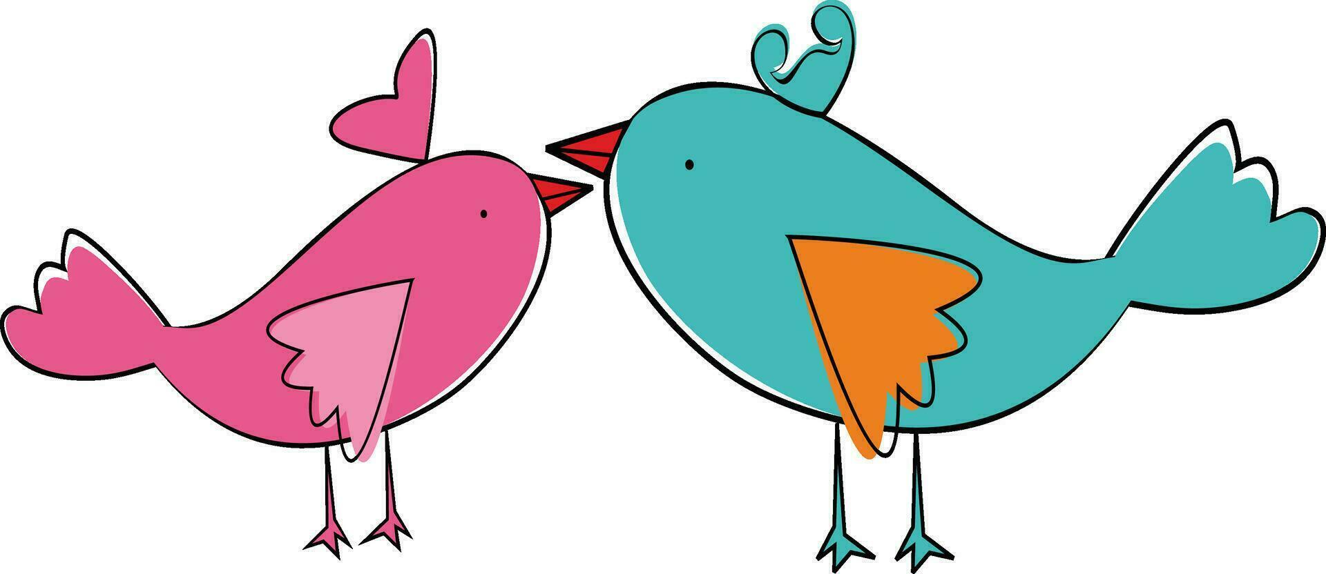 Birds made by pink and blue line art illustration. vector