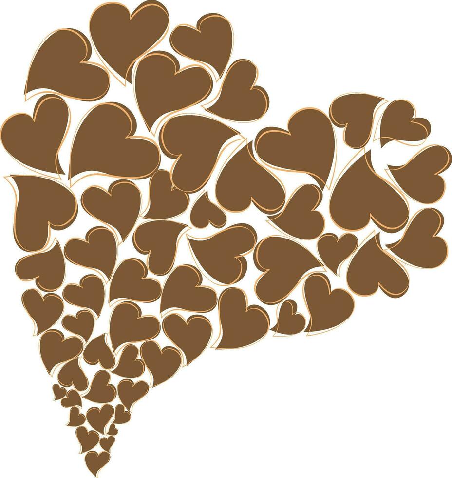 Brown hearts decorated white background. vector