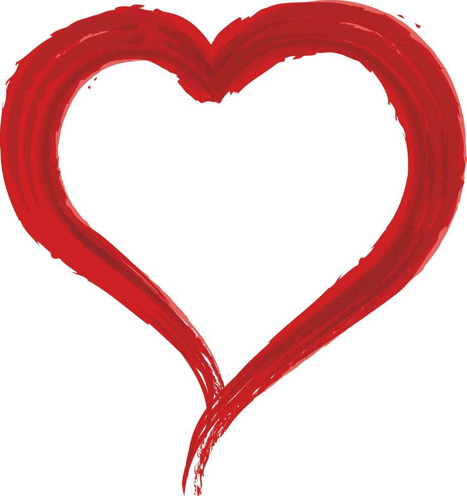 Red heart in brushstroke texture, vector illustration.