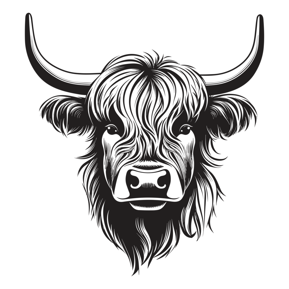 Beautiful Highland Cow Silhouette - png