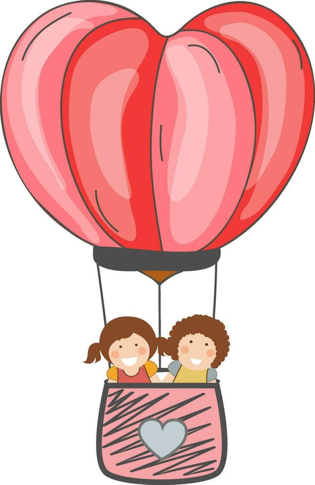 Cartoon kids riding a hot air balloon. vector