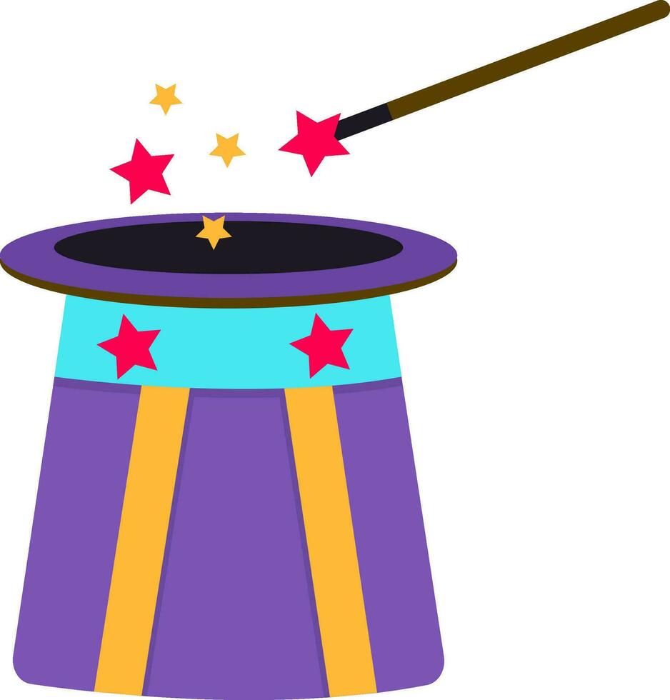 Illustration of magic hat with wand. vector