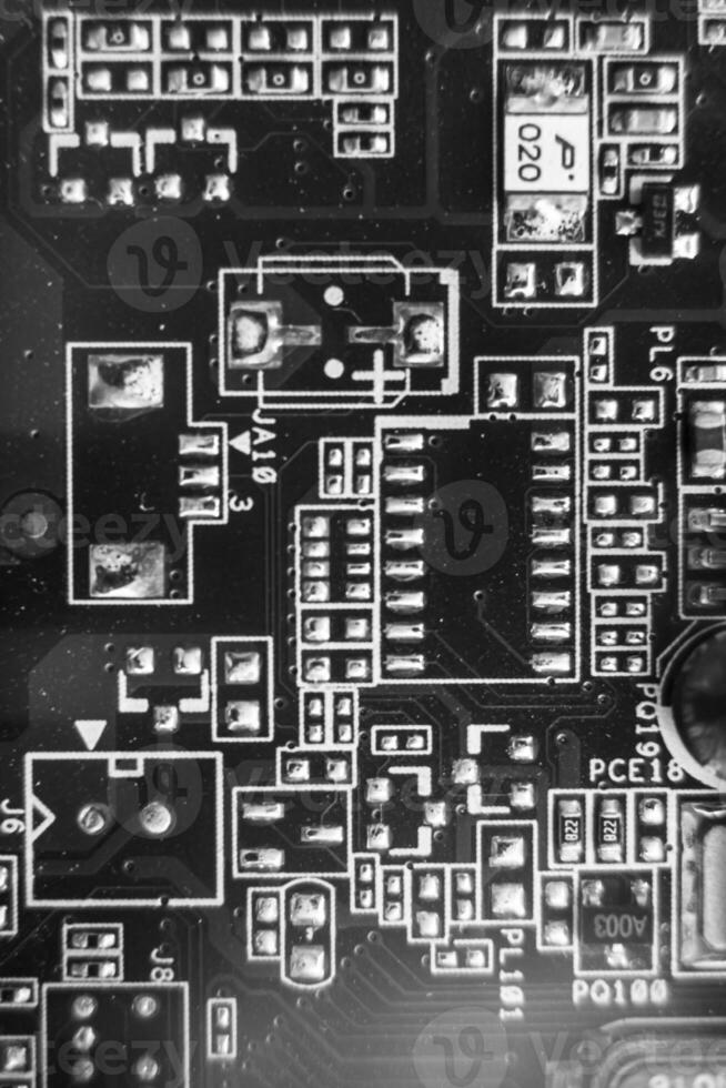 resistors on the blue printed circuit board. pcb photo