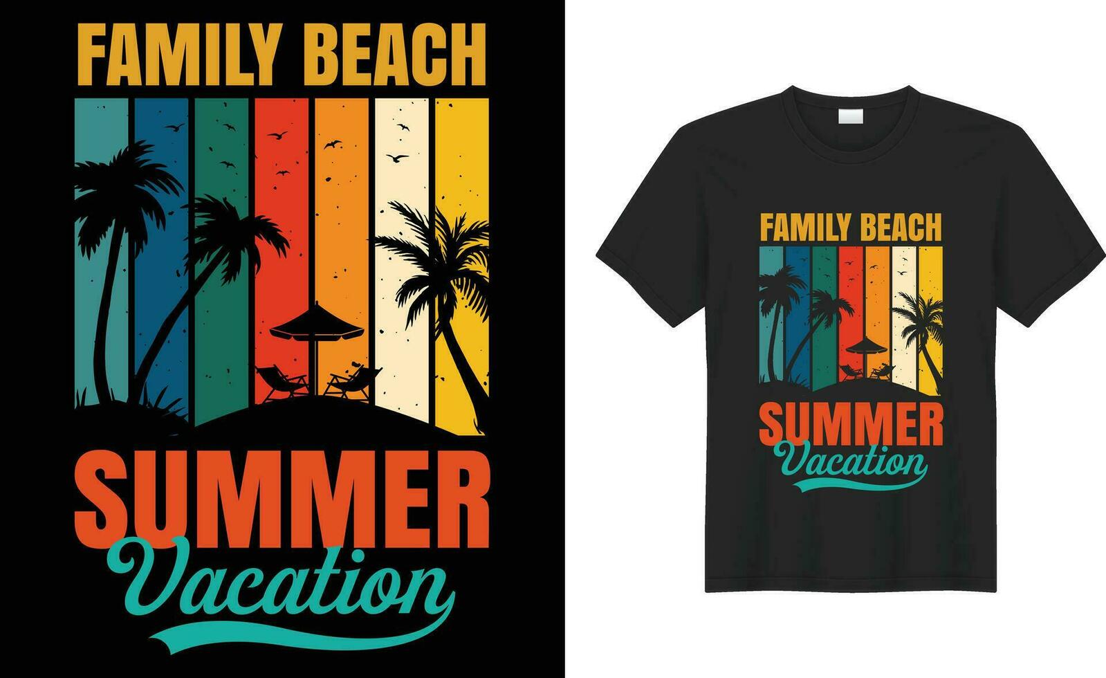 Summer sunset colorful retro vintage funny typography vector T-shirt Design. family beach summer vaction