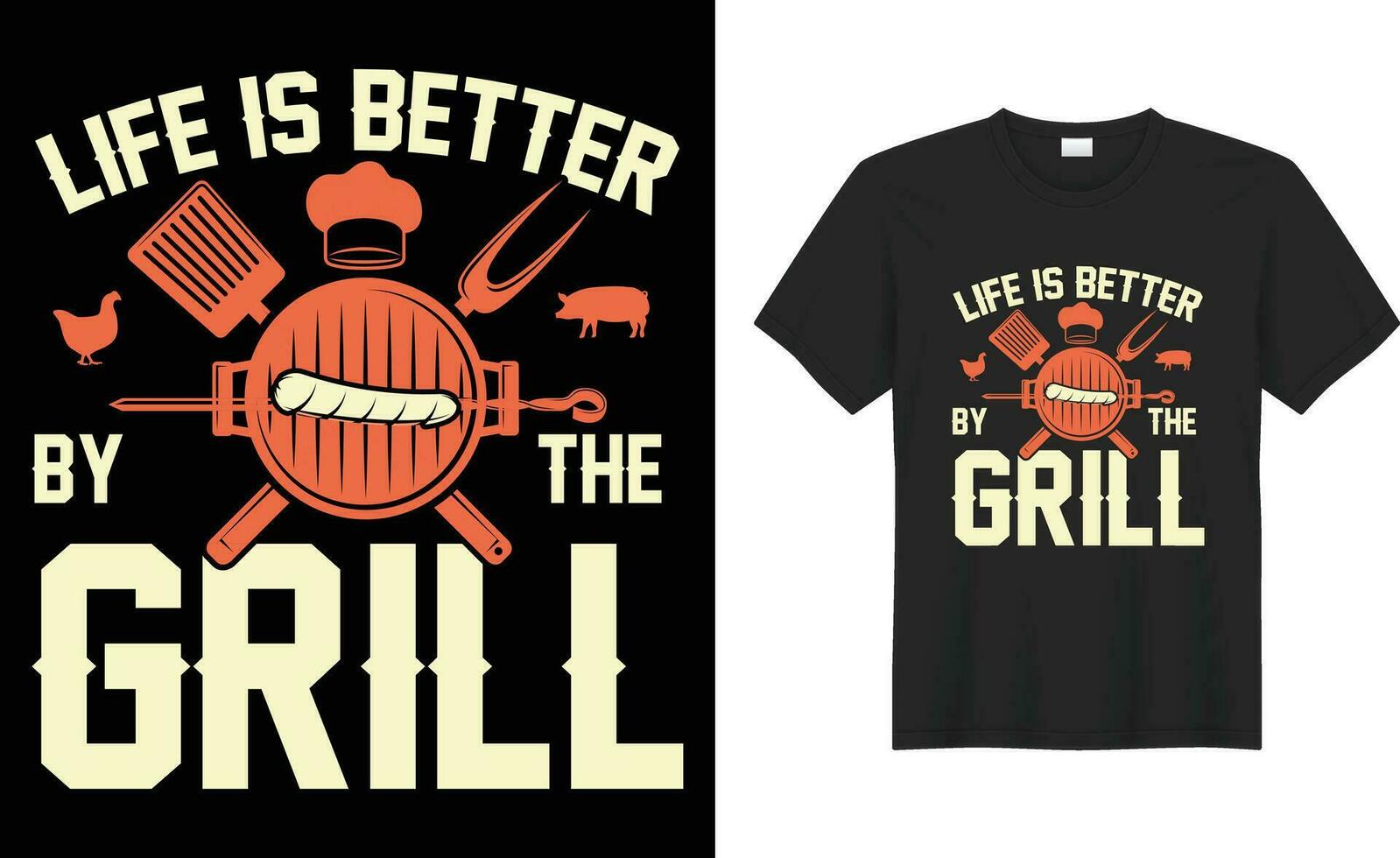 BBQ Grilling lover Funny retro vintage typography print Vector T-shirt design template. life is better by the Grill