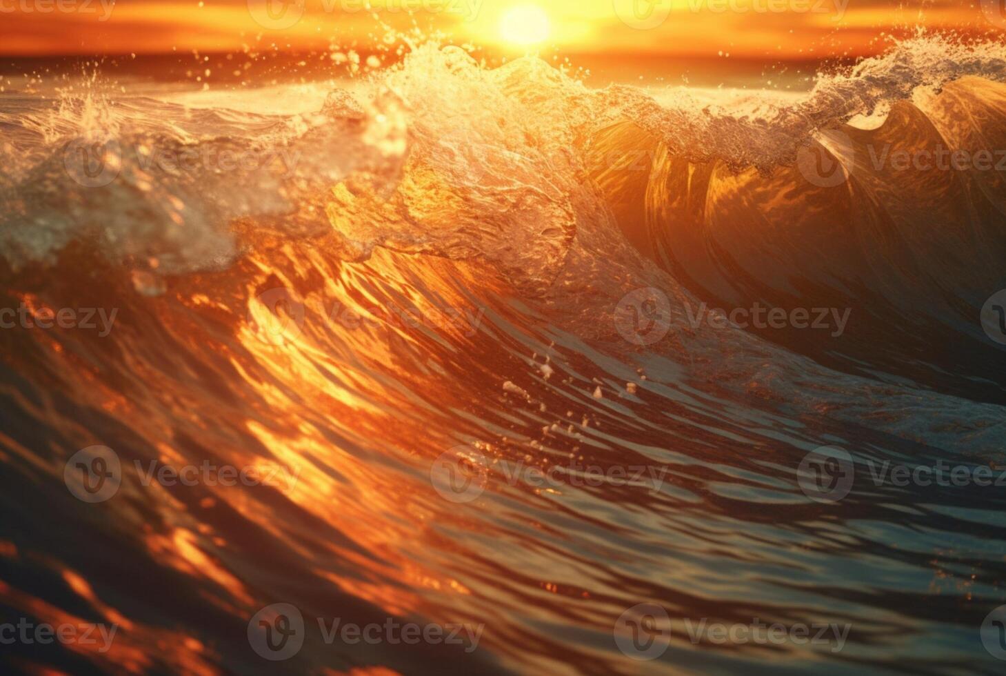 background closeup of beautiful beach waves water with sunset. photo