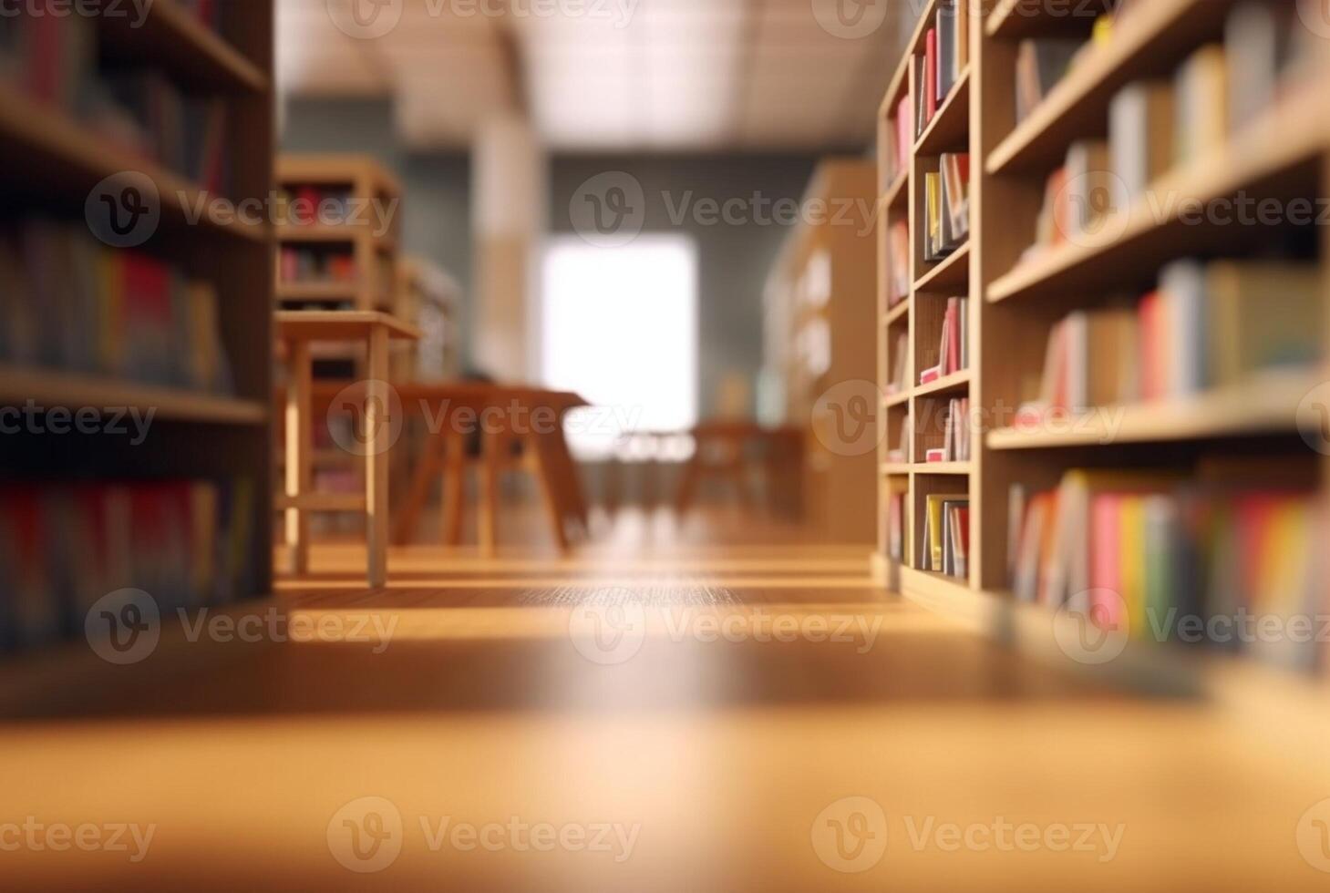 Abstract empty college library interior room. Blurred classroom with bookshelves with defocus effect. photo