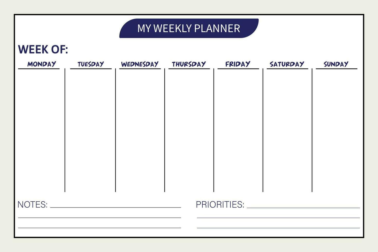 My Weekly Planner Notebook KDP Interior Vector Template.