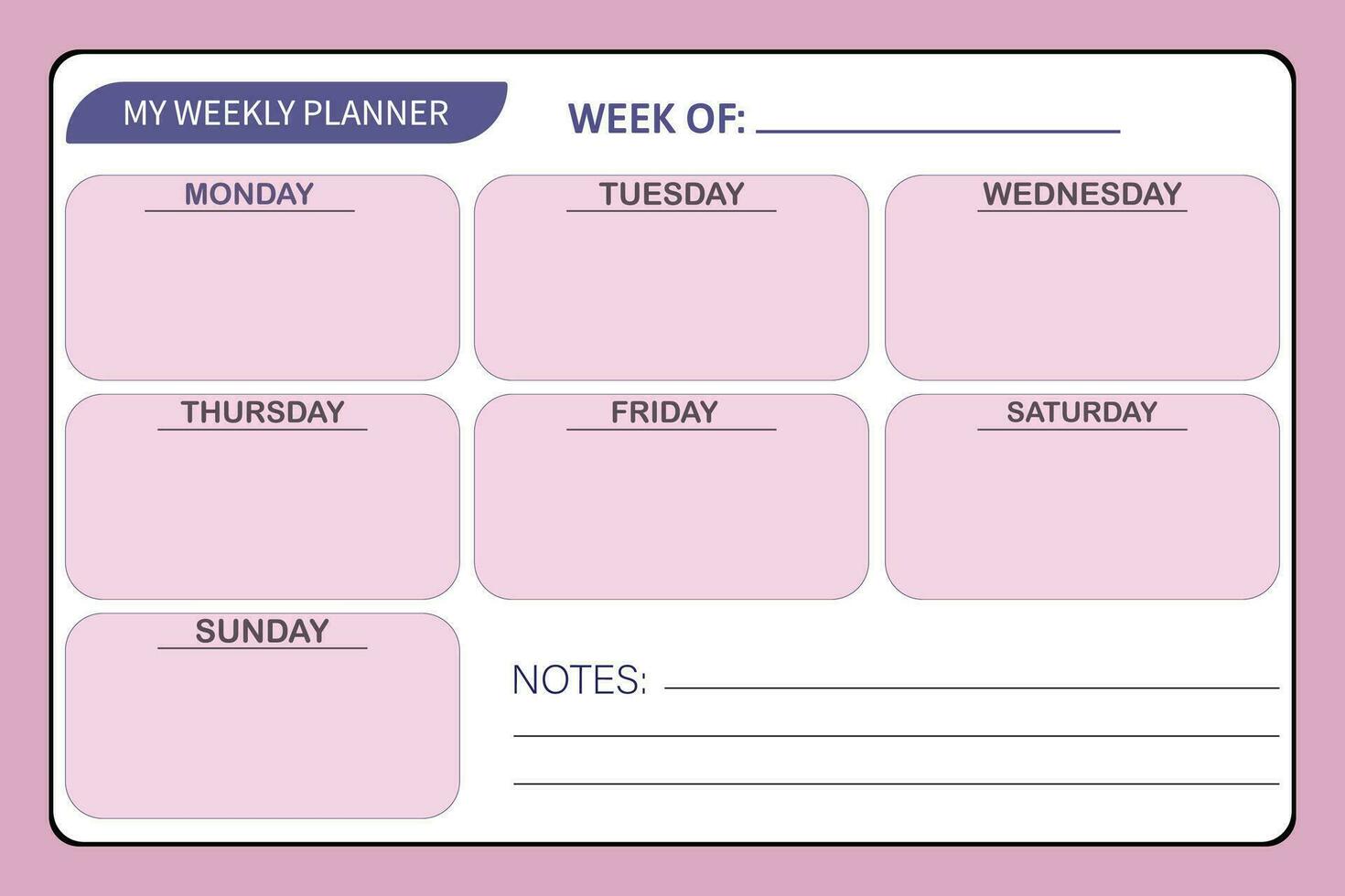 My Weekly Planner Notebook KDP Interior Vector Template.