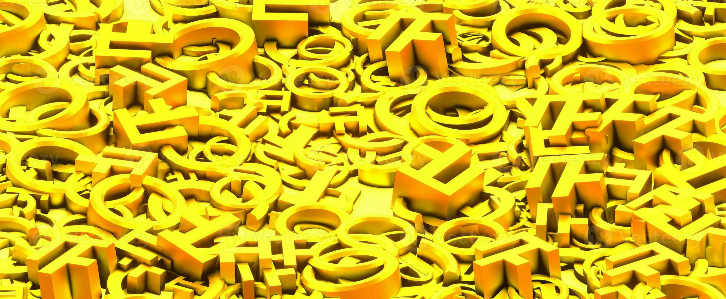Golden symbols of cryptocurrency piled up background photo