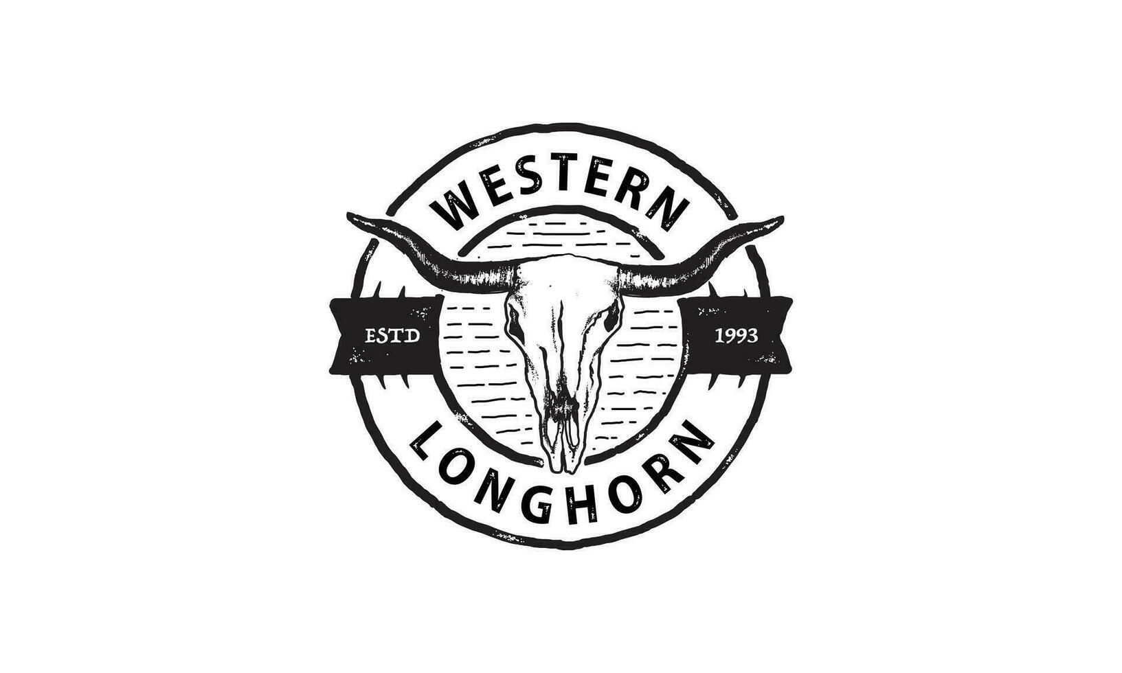 texas longhorn, country western bull ganado diseño de logotipo de etiqueta vintage vector