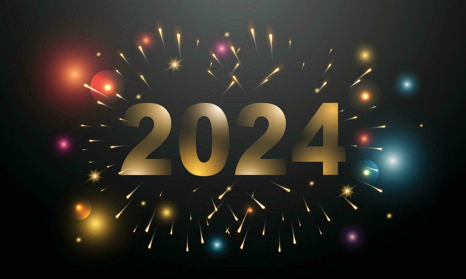 Firework for New year 2024,  greeting Happy New Year. Design banner, web, card. Space for text logo. Vector illustration