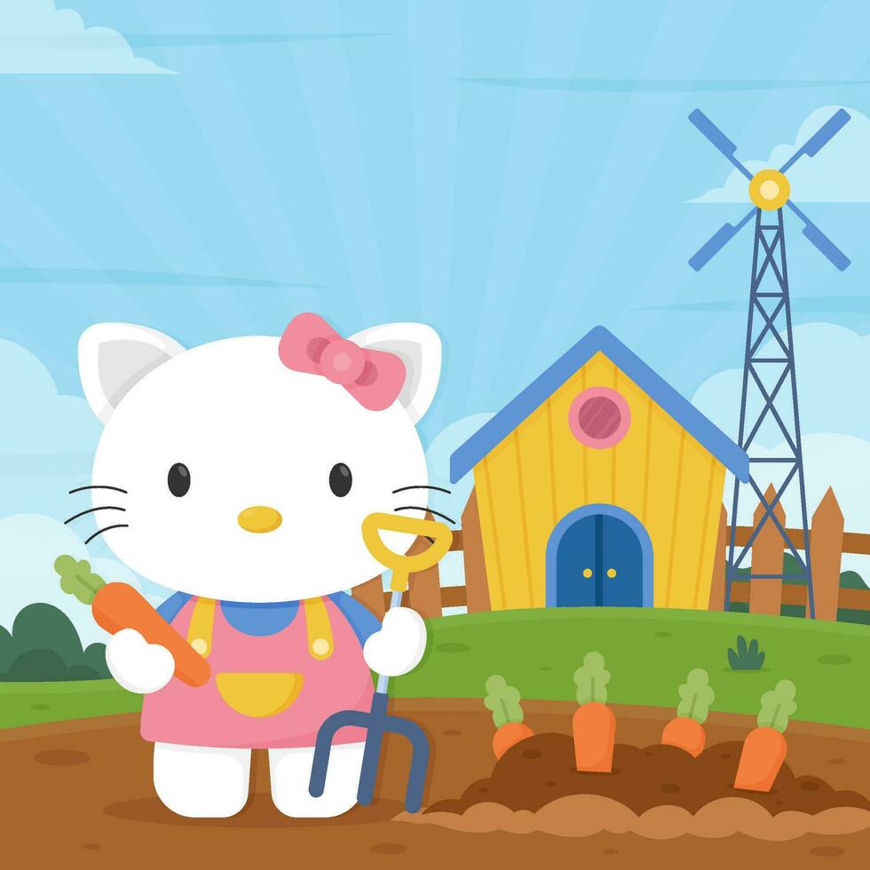 Cute Kitten Farming Concept vector