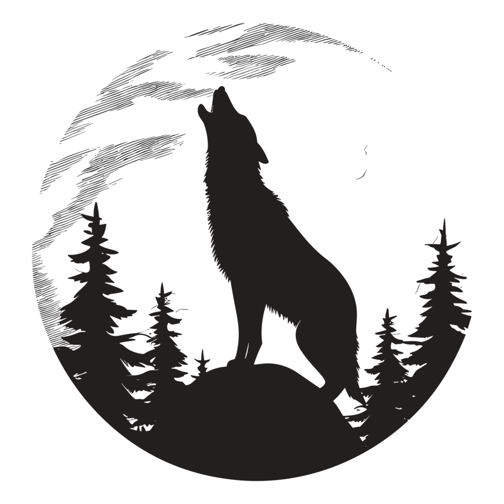 Beautiful Wolf Silhouette - Generative Ai png