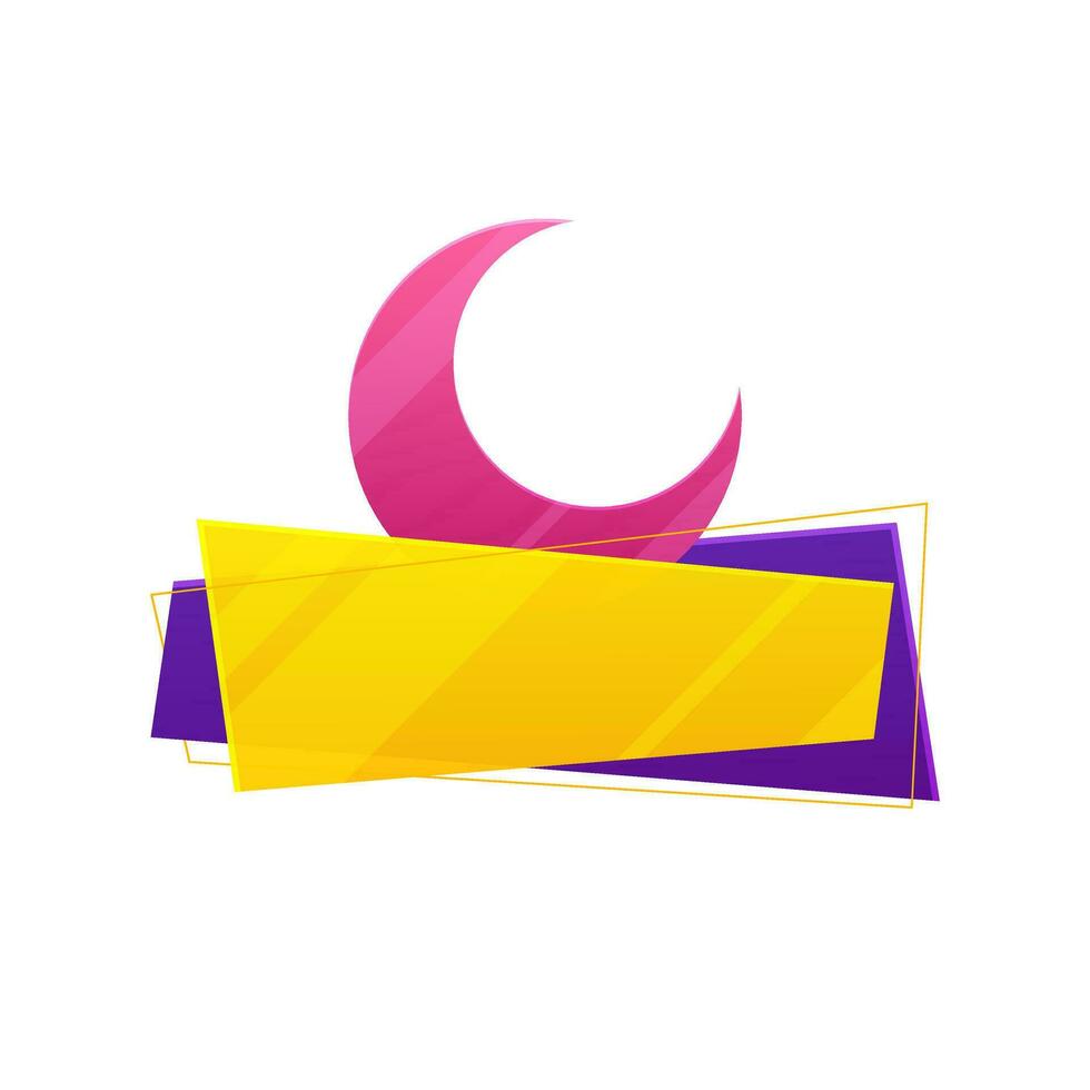 Glossy pink moon with golden blank ribbon. vector
