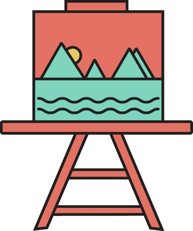 obra de arte, pintura caballete icono en plano icono. vector