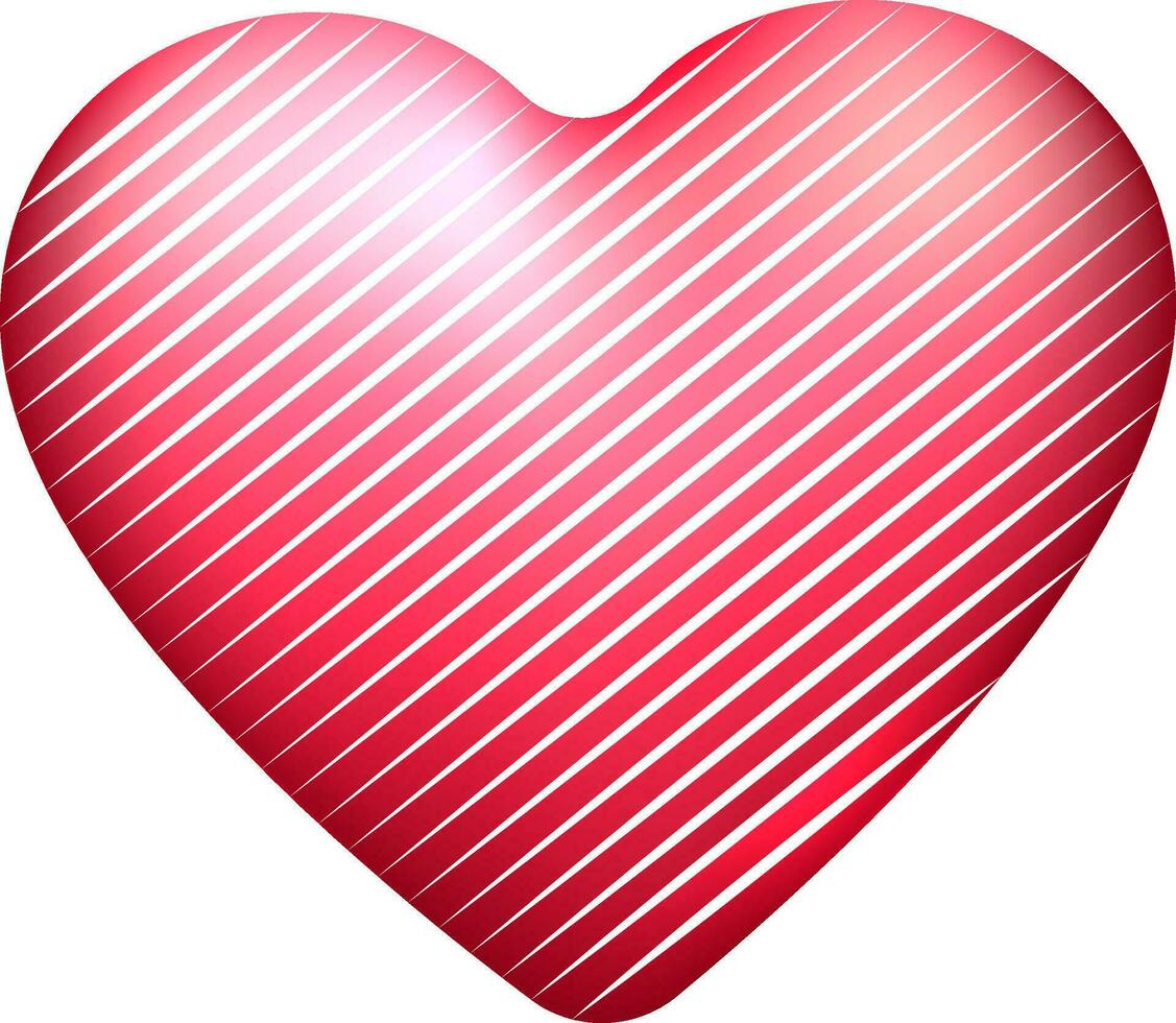 Glossy pink heart decorated by white diagonal stripped pattern. vector