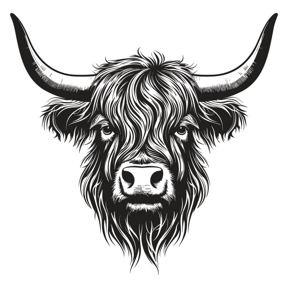 Beautiful Highland Cow Silhouette - png