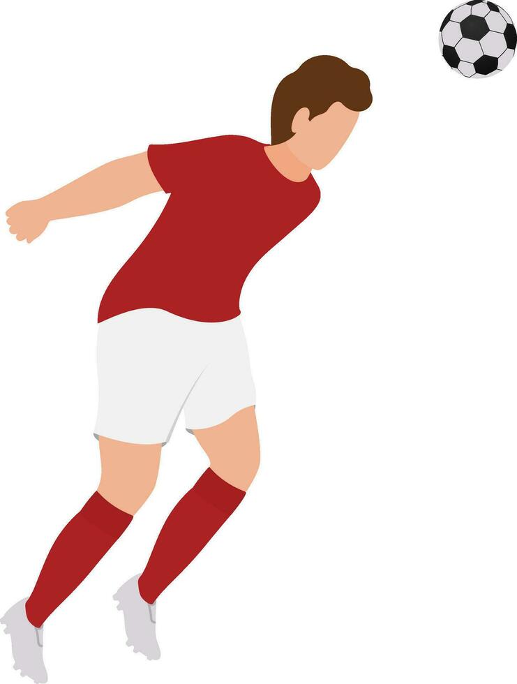 Flat Vector Of Faceless Young Man Player Kicking Soccer From Head.