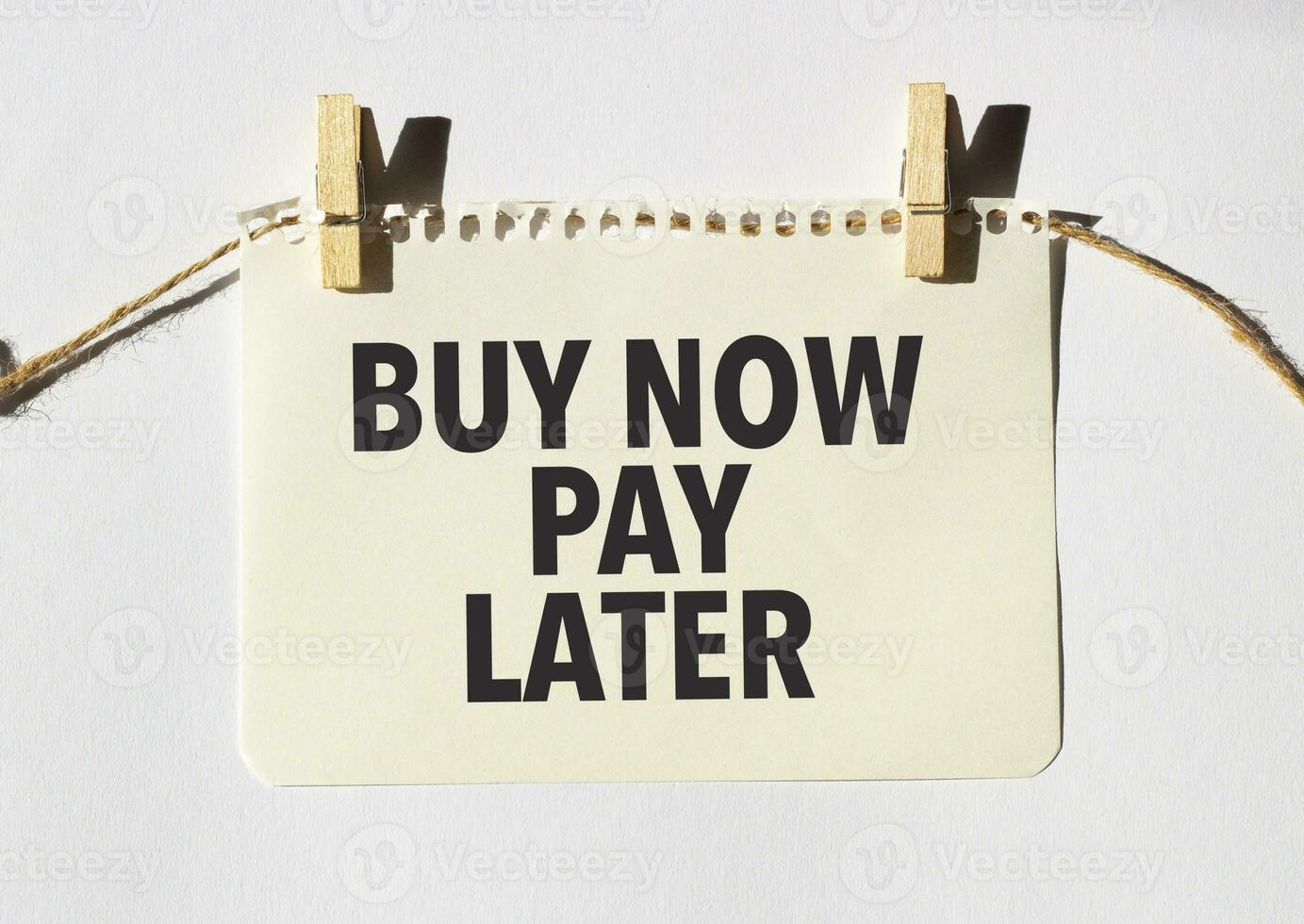 Card with text buy now pay later . Diagram and white background photo