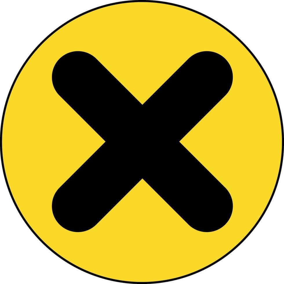 Black wrong mark sign on yellow circle. vector