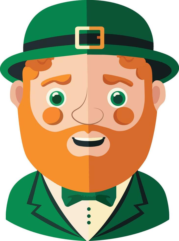 Illustration of Orange Beard Leprechaun Man Wearing Bowler Hat Icon In Flat Style. vector