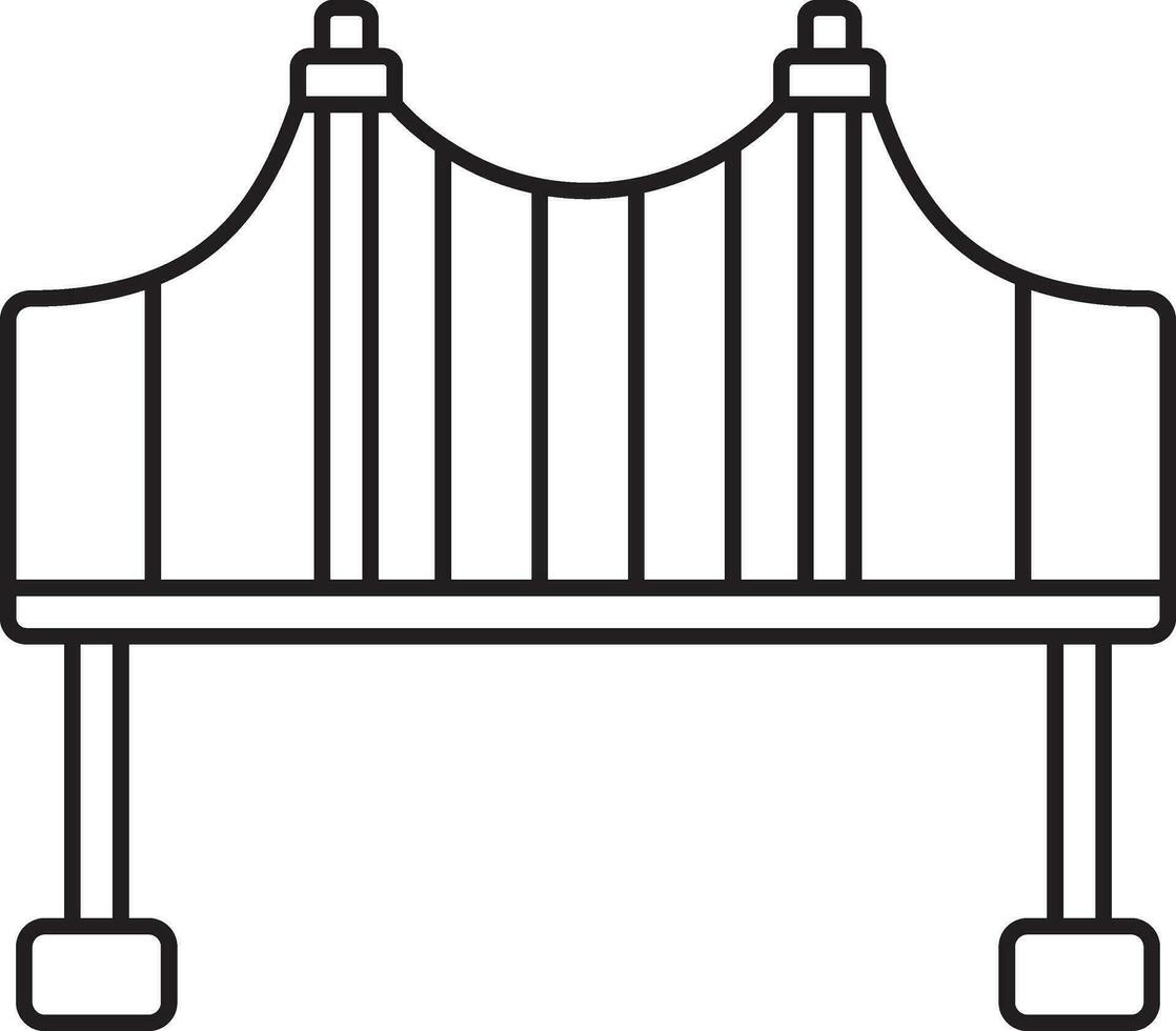 Black Line Art Illustration Of Suspension Bridge Icon. vector