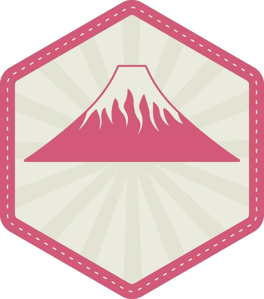 Isolated Volcano With Rays On Hexagon Background In Pink And Grey Color. vector