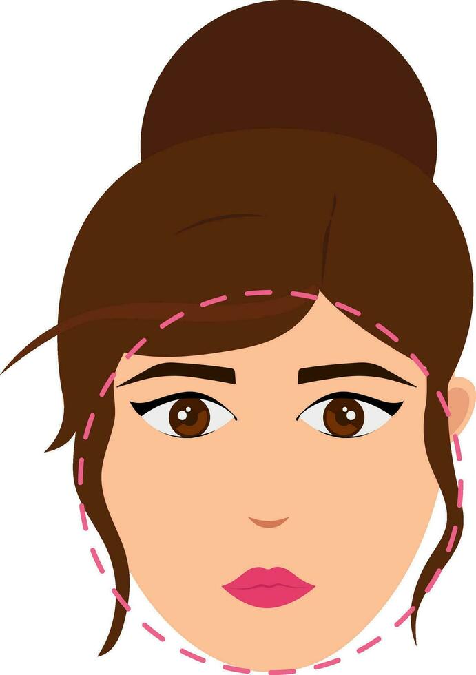 Round Face Beautiful Girl With Bun Hair Brown Icon vector