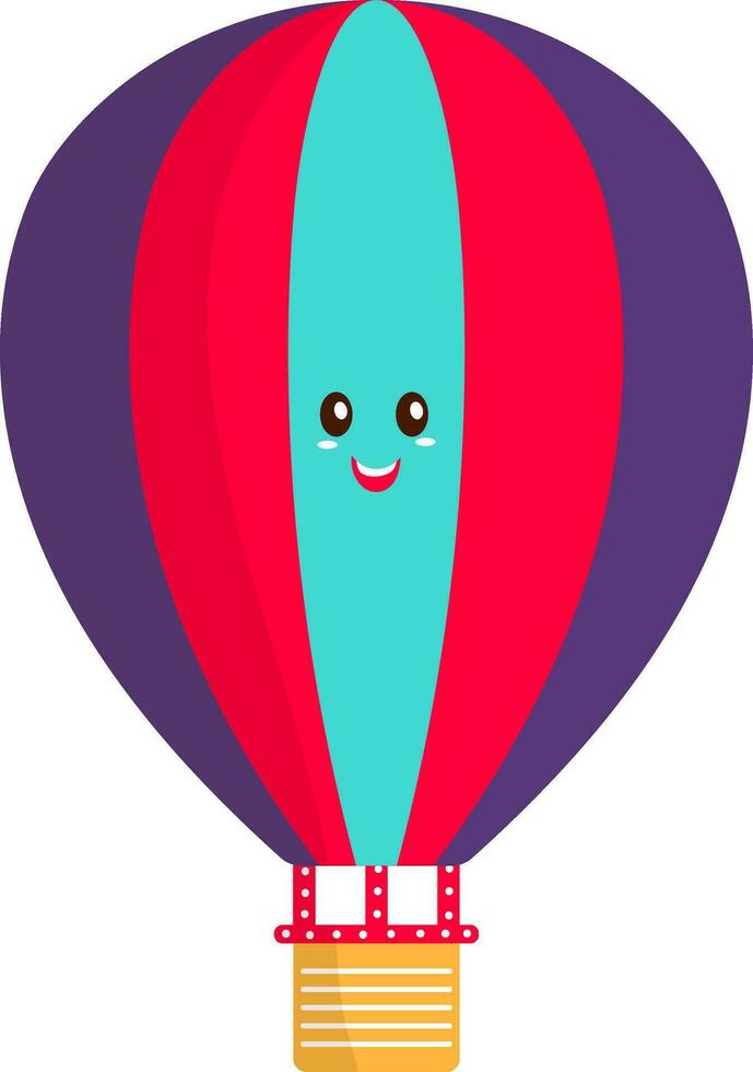 Happy Face Hot Air Balloon Cartoon Blue And Red Illustration Over White Background. vector