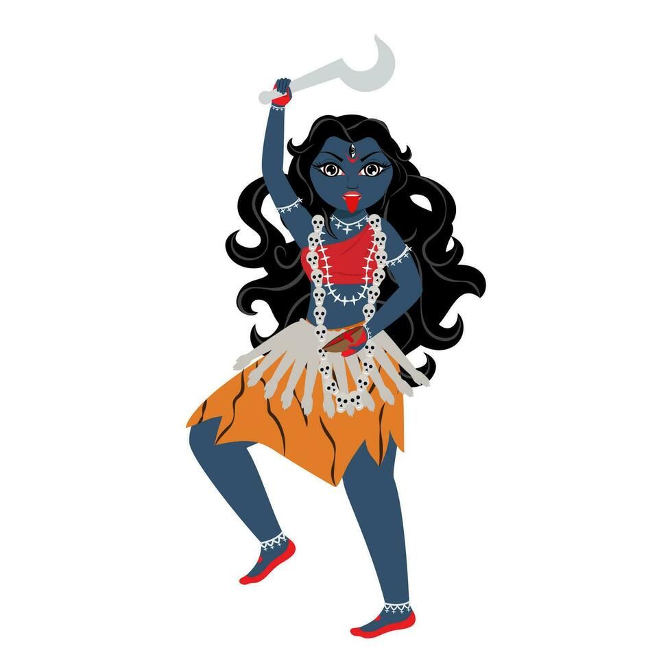 Indian Goddess Kalaratri Character On White Background. vector