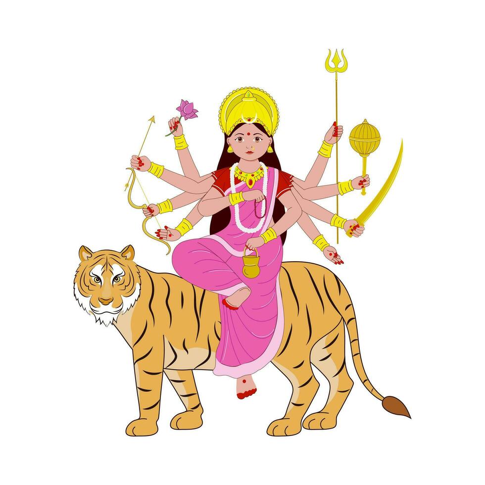 Indian Goddess Chandraghanta Sculpture On White Background. vector