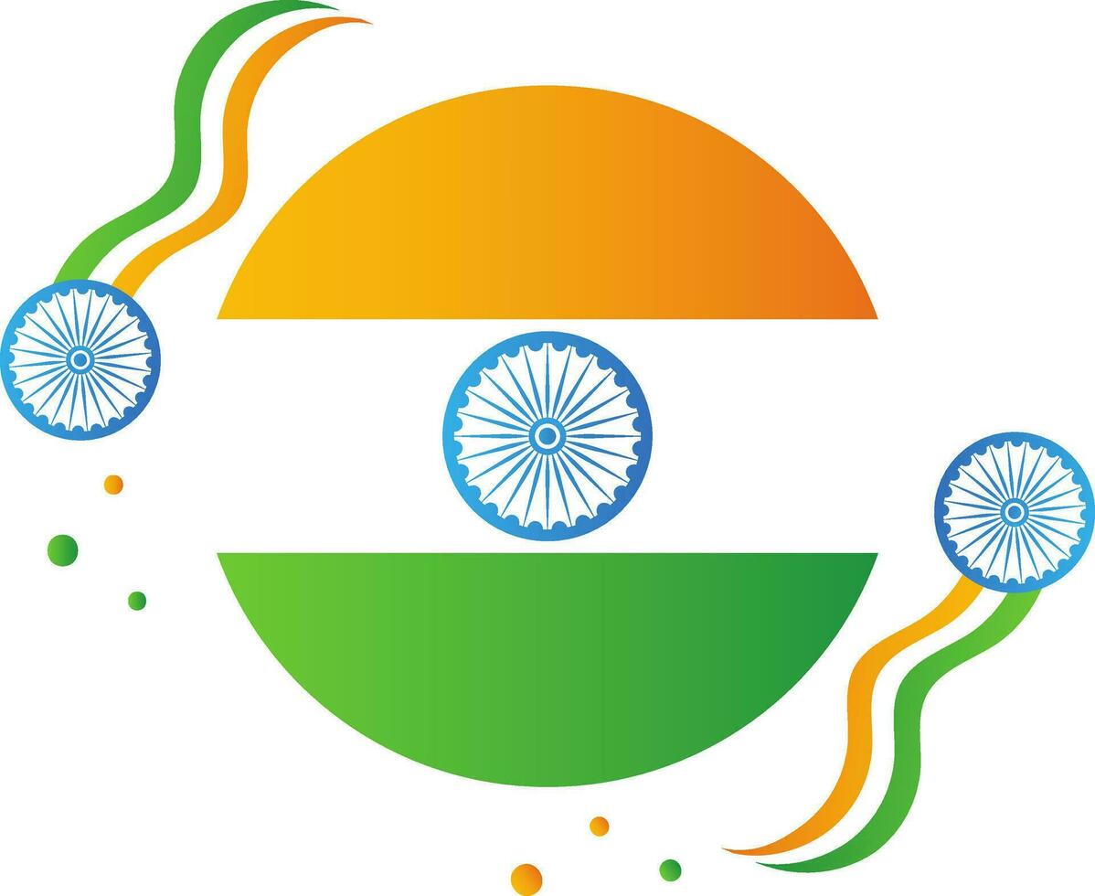 Isolated Indian Flag Circle With Flying Ashoka Wheel Ribbon And Copy Space Background. vector