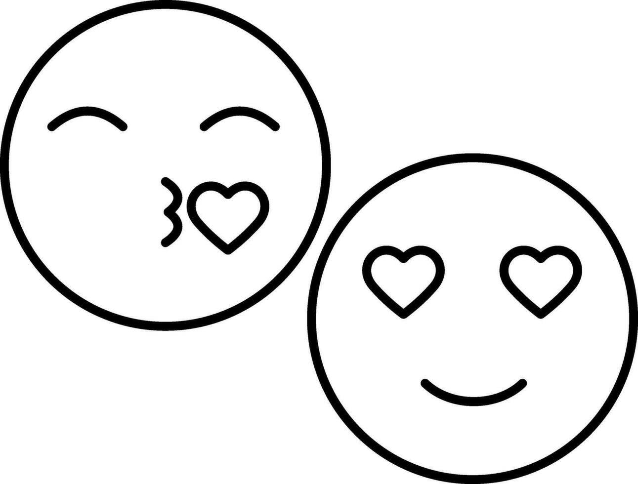 Loving Cartoon Emoji Of Kiss And Heart Eye Face Icon In Thin Line Art. vector