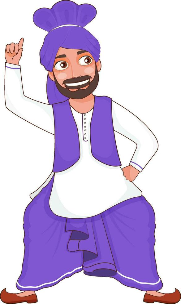 contento punjabi mujer haciendo bhangra danza en blanco antecedentes. vector