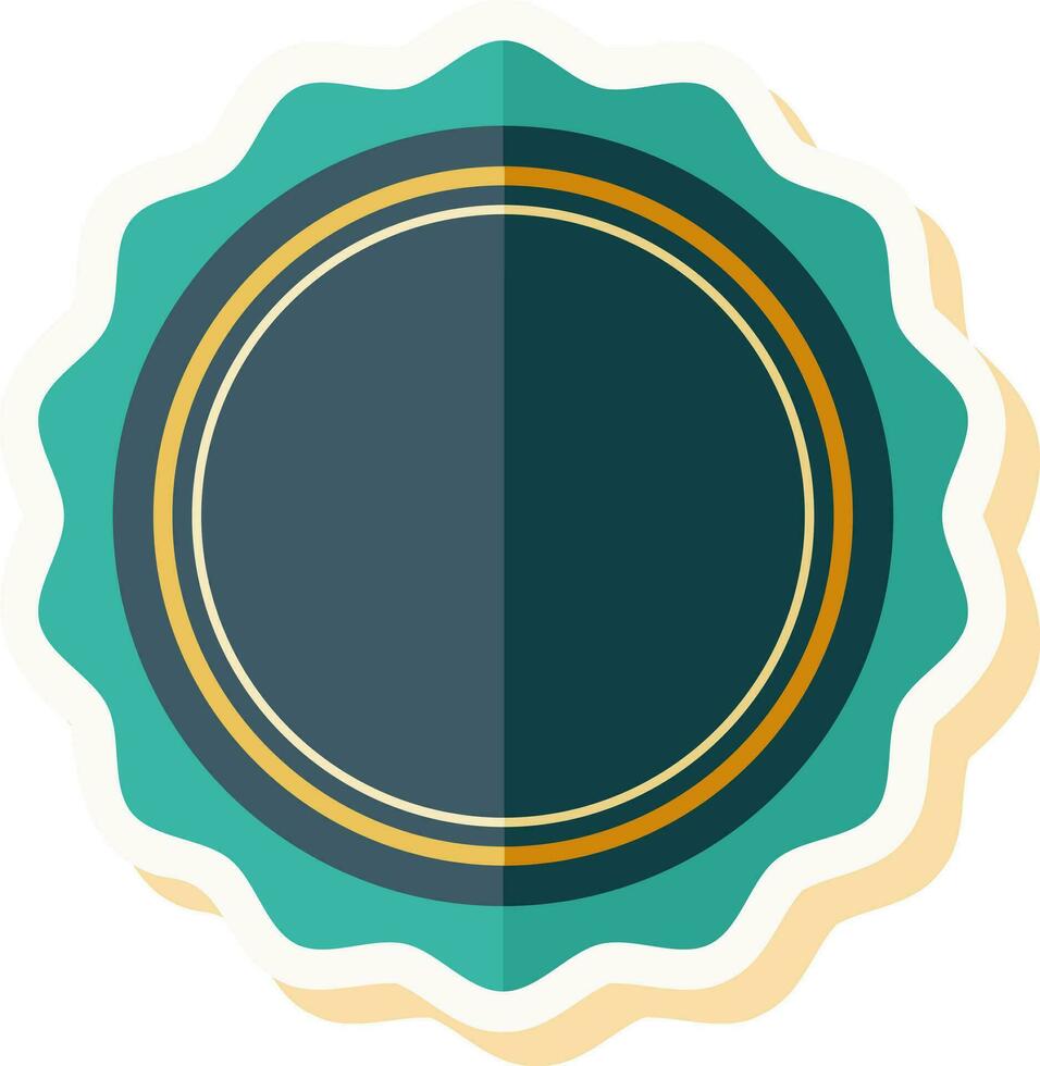 Round Blank Badge Icon In Teal And Yellow Color. vector