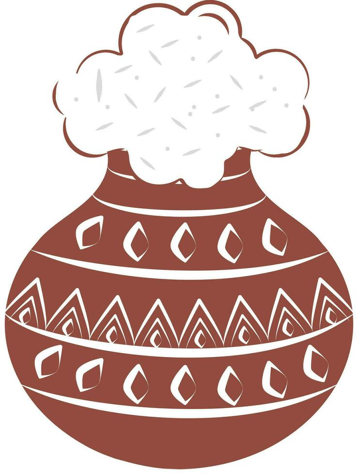 barro maceta desbordante desde tradicional plato arroz en marrón y blanco color. vector