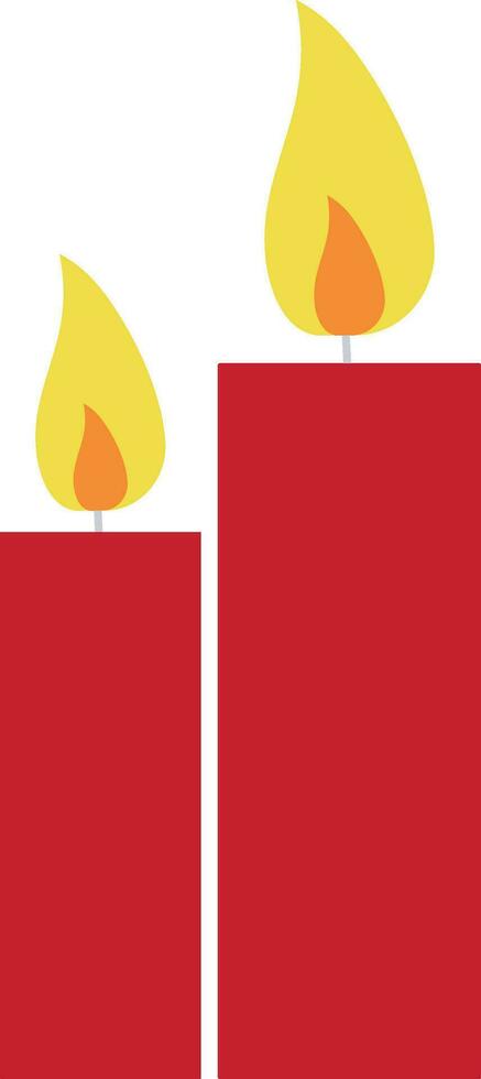 Red color of two candles in flames. vector