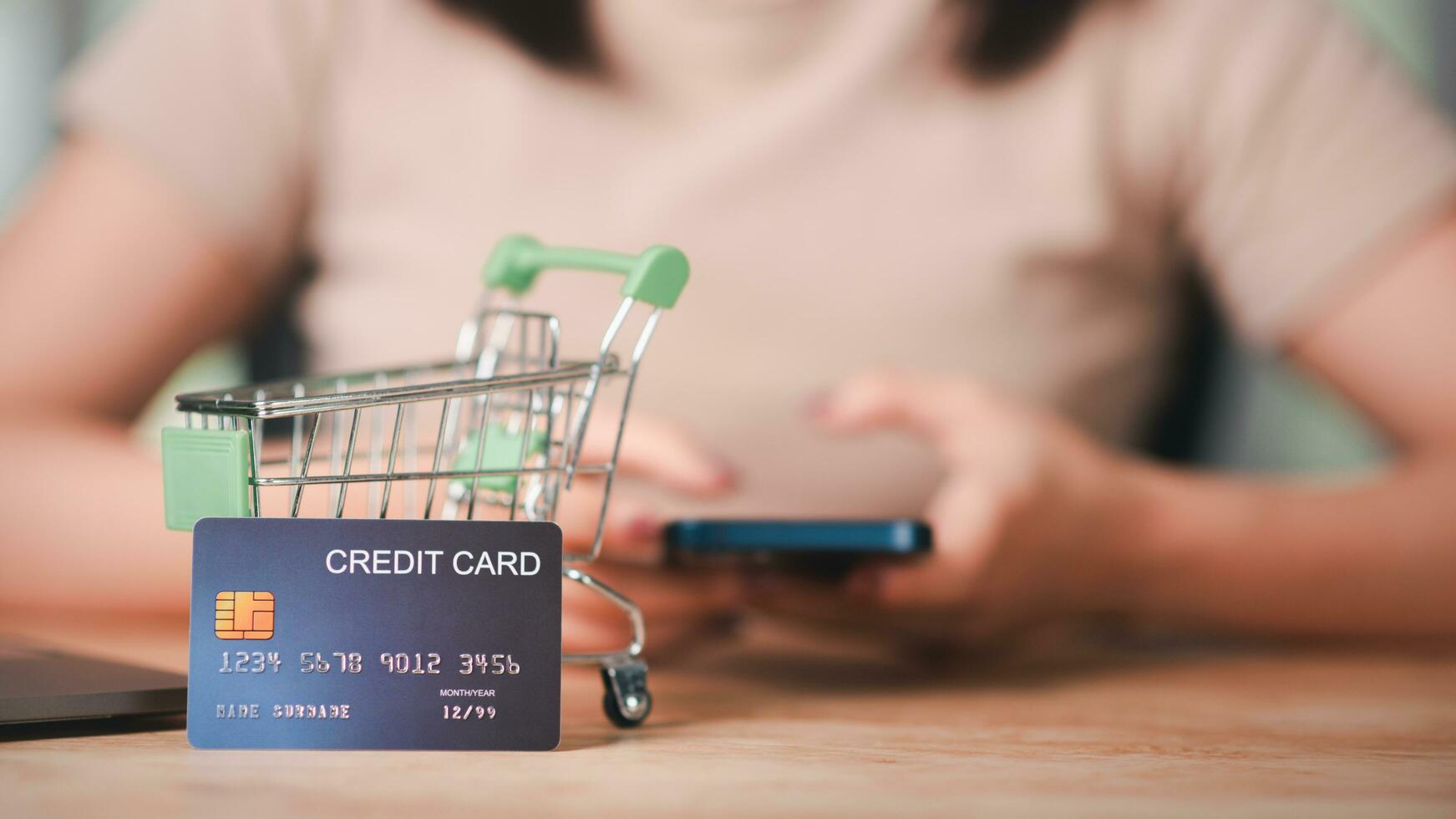 Online payment concept with credit card and smartphone ,online banking service ,internet payment ,Money transfer and service fee payment ,financial transactions with application ,e-commerce photo