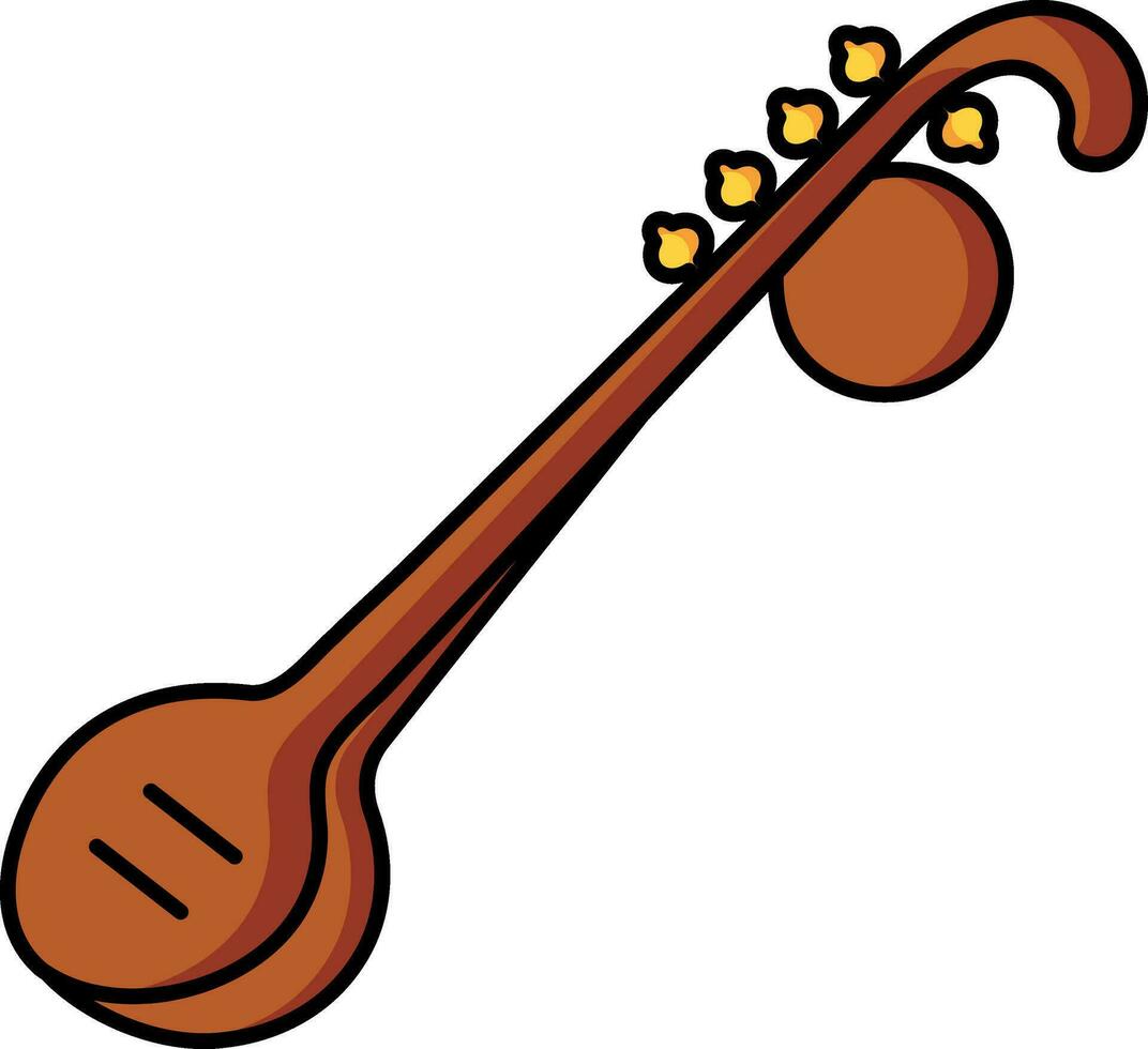 Veena instrument icon in brown and yellow color. vector