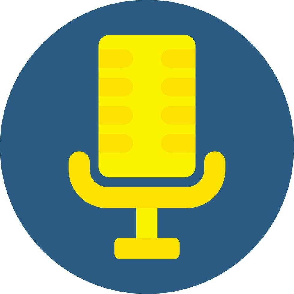 Yellow Microphone icon on blue round background. vector