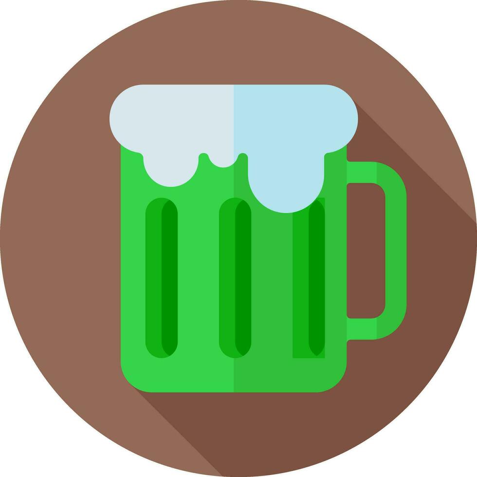 Green beer mug icon on brown round background. vector