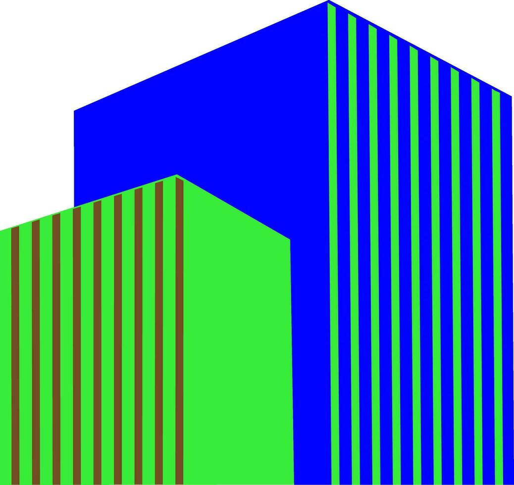 plano estilo edificio en azul y verde color. vector