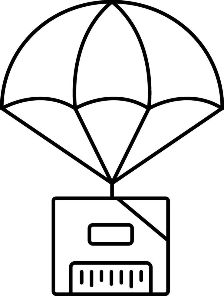 Parachute Parcel Icon In Black Outline. vector