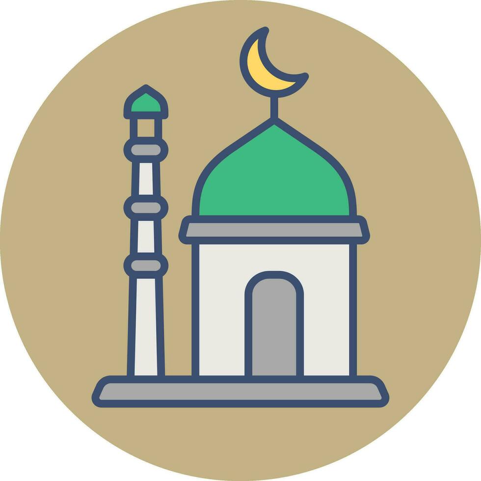 Mosque Minaret icon on brown circle background. vector