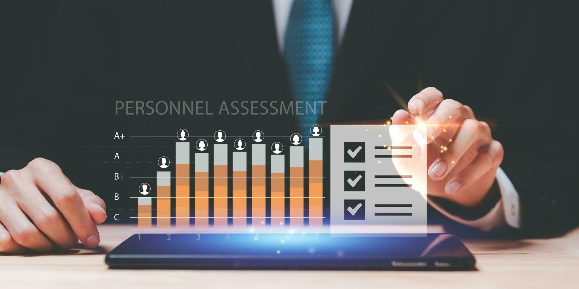 concept of business development with personnel ,Human Resources HR ,employment management ,Online Employee Assessment ,Auditing and evaluating quality and efficiency of personnel ,personnel assistant photo